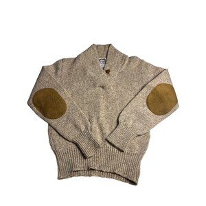 Vintage Cambridge Dry Goods Beige Wool Sweater W/ Suede Elbow Patches small USA